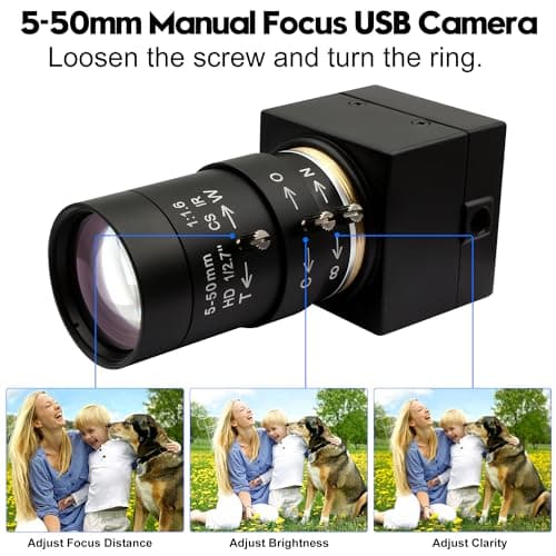 Hotpet 8MP 10X Optical Zoom USB Webcam, 5-50mm Manual Focus Lens Webcam 2448P USB Camera Industrial Web Camera Support OpenCV for Linux Windows Android Mac, Plug&Play, UVC 4