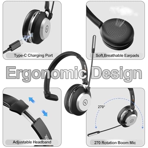 Wantek Mono Bluetooth Headset with Mic for Work, 2.4GHz USB Dongle Wireless Single Ear Computer Headphones with Noise Canceling Microphone, 45H Battery for Mac,Office, Zoom,Call Center 2