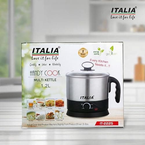 ITALIA Premium Electric 750W Multi Kettle 1.2L with Stainless Steel Body, Egg Rack, Grill Rack, 3 Heating Modes & Rapid Boil Technology, Boiling Water, Tea, Coffee, Oats, Noodle, Soup, Black 3