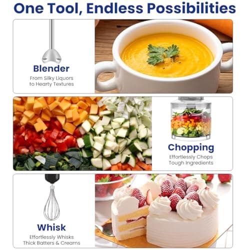 INALSA Hand Blender 1000 Watts with Chopper, Whisker| Variable Speed & Turbo Speed Function|100% Copper Motor|0.6Liter|Low Noise |Anti-Splash Technology|Home&kitchen|2 Year Warranty (Robot Inox 1000E) 4