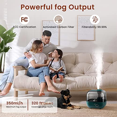 Bear® 5L Humidifier for Room Moisture Essential Oil Allow 28dB Silent Humidifier for Plants Household Top Filling Ultrasonic Cool Mist with 360° Steam Nozzle & Stepless Mist Adjust 4