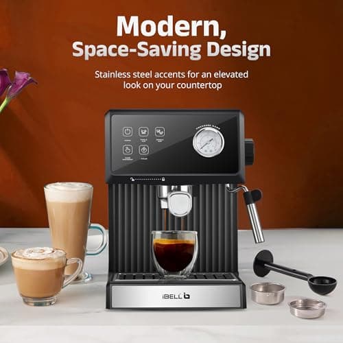 IBELL Espresso Coffee Machine for Home,20 Bar Pressure Pump,Touch Controls,Milk Frother Steam Wand,Temperature Control System, Espresso,Cappuccino, Americano & Latte Maker,1200W, 2-Year Warranty 3