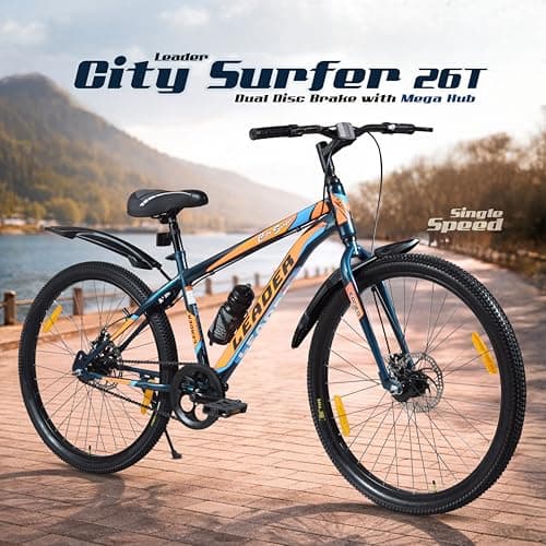 Leader City Surfer MTB 26T Single Speed Mountain Bicycle for Men | Rigid Fork, Dual Disc Brake with Mega Hub | Ideal Cycle for 10 Yrs and Above, 18 Inches Frame - Black 2