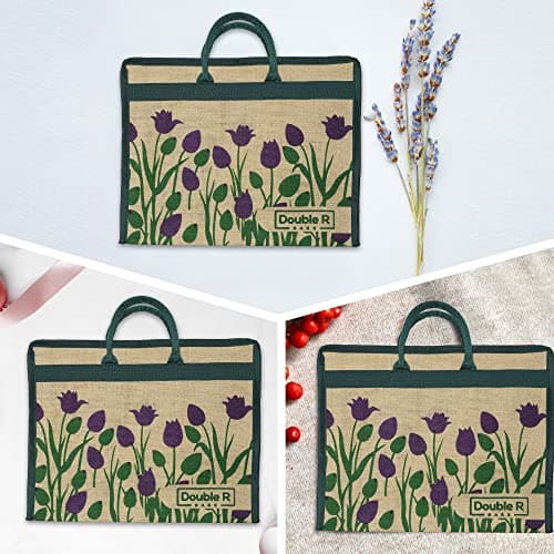 DOUBLE R BAGS Jute Eco-Friendly Tote Bag: Stylish, Spacious, and Sustainable - Perfect for Everyday Errands and Adventures! (Purple Tulip, Pack of 1) 5