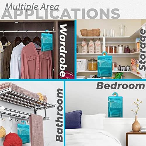 Humicure Moisture Absorber Dehumidifier Hanging Bags With 1 Litre Absorption Capacity For Wardrobe, Bathroom, Kitchen, Bedroom; Prevents Mould & Fungus (Pack of 3, 400gram each, Ocean Breeze), Blue 3