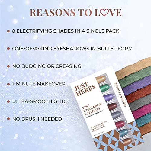 Just herbs 8 in 1 Herbal Metallic-shimmer finish, Long Lasting & Ultra Smooth Eye Shadow Lidsticks with Kumkumadi - 12gm (Infinity & Beyond) 4