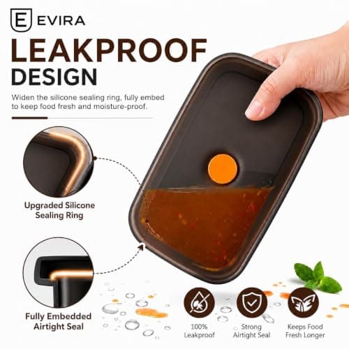EVIRA 316 Stainless Steel Fridge Storage Box Set– 1500 ML (Pack of 6) Premium Food Grade & Leakproof Container | Airtight Locking Lids | Microwavable, Freezer & Dishwasher Safe Kitchen Organizer 3