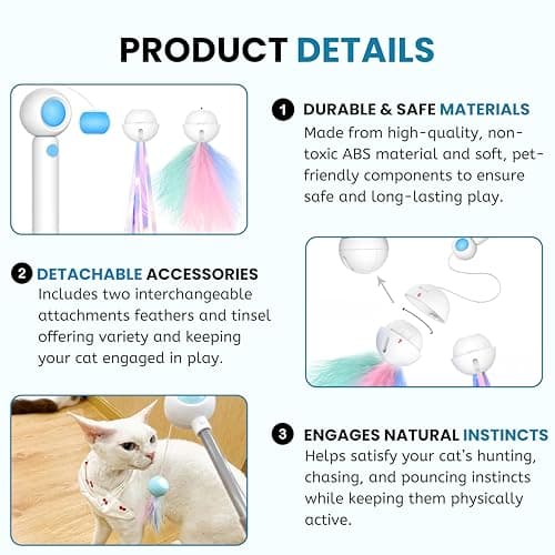 Foodie Puppies Retractable Cat Teaser Wand Toy with Laser Light, Feather Bell Refills & Colorful Tassels for Cats & Kittens | Adjustable, Recycling Design | Interactive Toy for Playing & Pouncing 3