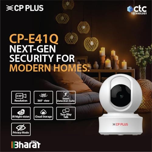 CP PLUS 4MP Quad HD Smart Wi-Fi CCTV Camera for Home | 360° Pan & Tilt | CTC Cyber Secure Tech | Supports LAN | View & Talk | Smart Detection Suite | Night Vision | Cloud Storage | OK Google | CP-E41Q 2