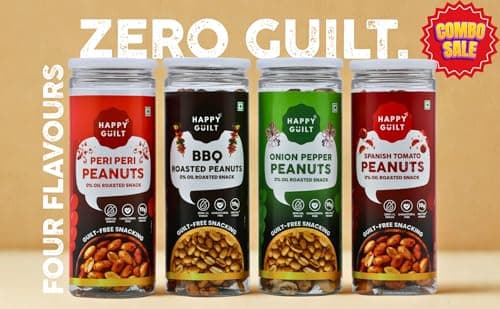 Happy Guilt Flavored Roasted Peanuts Combo Pack (Peri Peri, BBQ, Onion Pepper, Spanish Tomato) | Zero Oil Roasted Snack | High Protein Crunchy Peanuts | Crunchy Snack | Guilt Free Snack | Evening Snac 3