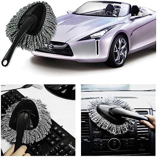 Fuelbyte Microfiber Car Duster with Handle for Car Interior Cleaning Brush Mop Duster for Car Cleaning Brush with Handle Wet & Dry Car Washing Brush Ideal Car Accessories (2 Small Duster) 2