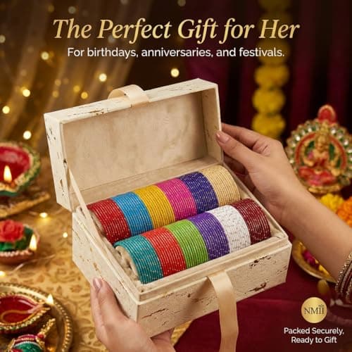 NMII Multicolour Metal Alloy with Golden Design Pattern Bangle Set for Women(Multicolor,2.12(Big Size)) 2