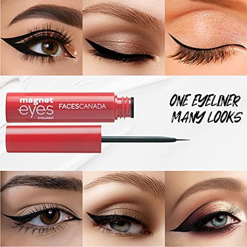 FACESCANADA Magneteyes Metallic Kajal Pencil - Black,0.35G (Pack Of 2) and FACES CANADA Magneteyes Eyeliner - Black, 3.5ml 4