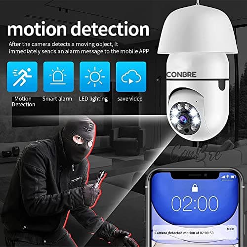 Conbre LightXR 2MP Full HD Indoor Wireless WiFi CCTV Security Camera | Motion Tracking | Two Way Talk | Colored Night Vision | Support Upto 128GB SD Card | Includes E27 Holder 3