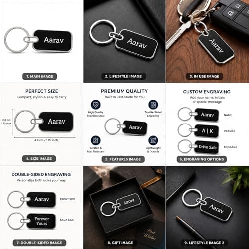 Personalized Stainless Steel Name Keychain with Double-Sided Engraving | Custom Engraved Keyring for Men & Women | Durable Metal Name Tag for Car, Bike, Home & Gift Use (Black Keychain) 4