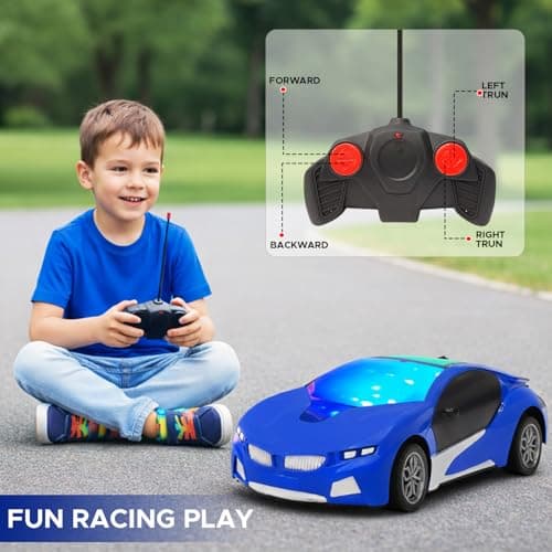 NHR Rechargeable Remote Control Car for Kids and Children, 3D Lights Famous RC High Speed Racing Car, Rechargeable Battery Toy for Boys & Girls Age 3+ (Blue) 2