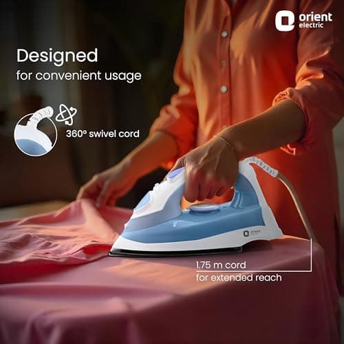 Orient Electric 1300 W Steam iron | Non-stick Weilburger double coating| Powerful 15 gm/min Steam Output | Continuous Steaming | ISI certified | 2-year warranty by Orient 5