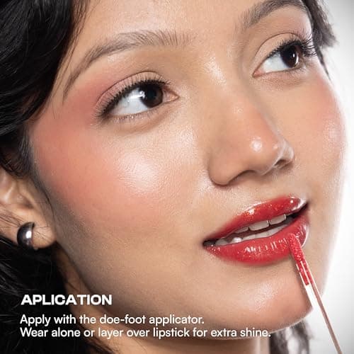Dream Beauty Solace Lip Gloss | Red with Gold Shimmer | Non-sticky tinted collagen lip gloss with Hyaloronic Acid and Vitamin E for Hydrated, Plump and Smooth Lips | Luxurious Application Long-Lasting 4