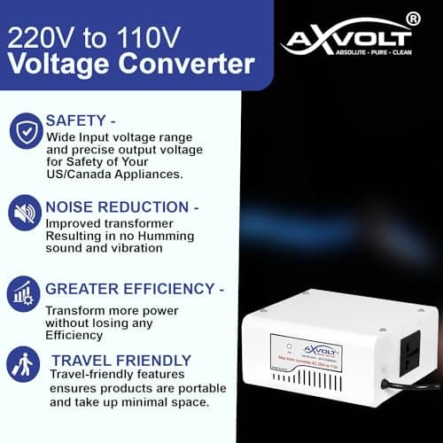Axvolt 220V/240V to 110V/120V Copper Step Down Transformer Voltage Converter | 150W Transformer for US Japan Appliances in India | Compact Travel-Friendly | White Colour 3