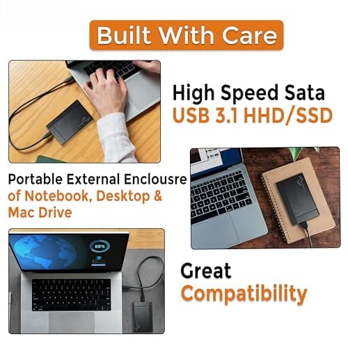 Multybyte HDD Casing 2.5 Sata SSD Enclosure 6Gbps Hard Drive Case Tool Free Sata to USB 3.1 Solid State Drive Enclosure USB C SSD HDD Enclosure Max 2TB Support UASP for 2.5 Inch SSD & HDD 5