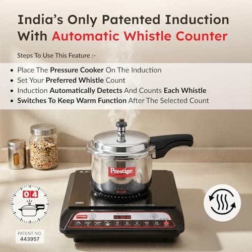 Prestige PIC 20 WIZ 1600W Induction Cooktop(Black, Automatic Whistle Counter, Indian Menu Option) 3