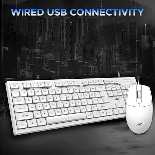 Ant MASTER10 Full Size Wired Combo Keyboard and Mouse Set, 104 Keys, 6 Anti-Ghosting, Membrane Switch, 3D Optical Mouse, 1200 DPI, USB Plug & Play, for Windows, Mac, Linux – White 2