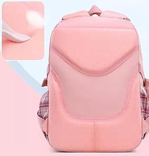 Shop Heaven Cute Bow Cartoon School Bag | 18-Inch College Laptop Backpack for Women & Teens | Aesthetic Pink Plaid Daypack with Zipper Pouch for Travel, Tuition & Coaching (PEACH) 2