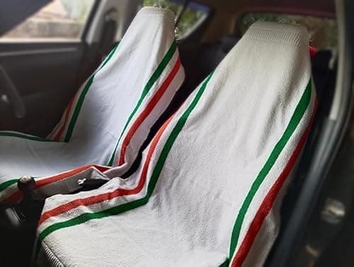 VIP BAGDA 100% Superfine Cotton Solid Large Luxury All Car Seat Cover with Tie Knot & elistick with Gift of Car Wash Cloth - (Pack of 1) Original Product AS PER Picture Shown (Cotton) (Tiranga) 4