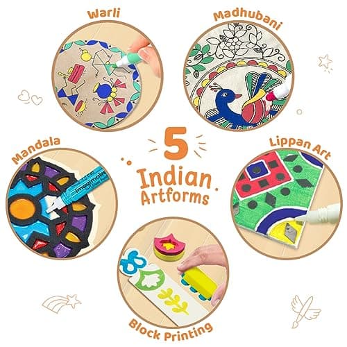 Imagimake DIY Indian Art Forms | 20+Craft Projects | 5 Art Forms - Mandala,Madhubani,Lippan,Warli & Block Printing | Art & Craft Kit | Birthday Gift for Girls & Boys Ages 8,9,10,11,12 3
