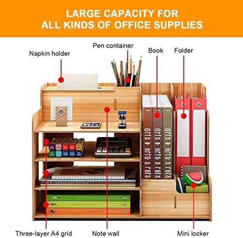 CRISELL Wooden Office Desk Organiser and Accessories, Multi-Functional Stationary Supplies Desktop Organizer Set, Small Wood Desk Organization, Easy Assembly Table Organiser (Desk Organizer) 2
