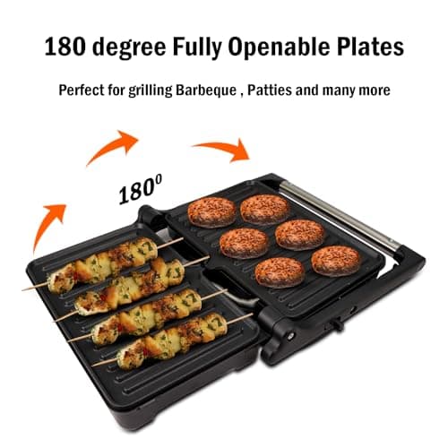 iBELL SM1700G Sandwich Maker with Floating Hinges, 1500Watt, 180 Degree Openable Plates for Grill/Toast, Temperature Control Knob (Black) 4