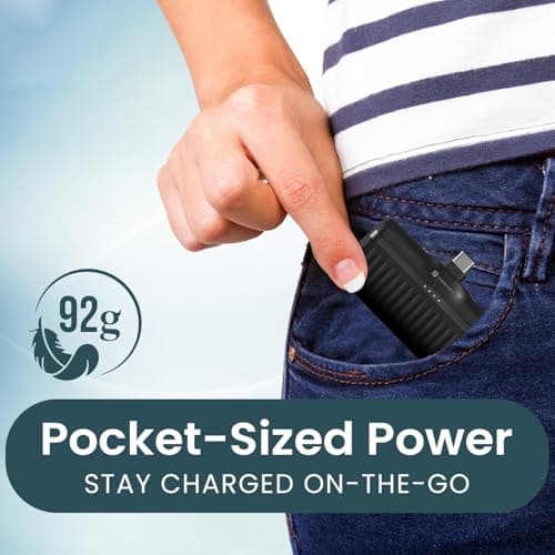 Portronics Power Pebble 5000mAh 20W Fast Charging Nano Powerbank, in-Built Foldable Type C Input/Output Pin, Type C PD Output, LED Battery Indicator, Compatible with Type C Smartphone,iPhone(Black) 5