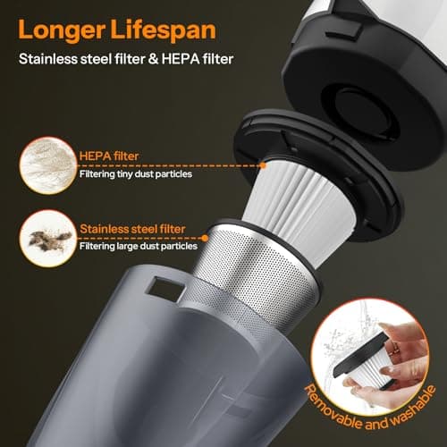 UN1QUE Vacuum Cleaner for Car Use with DC 12V & LED Light Car Vacuum 4m Power Cord 6000pa Powerful Suction, HEPA & Stainless Steel Filter, Only for Car Cigarette Lighter Use, No Battery 3