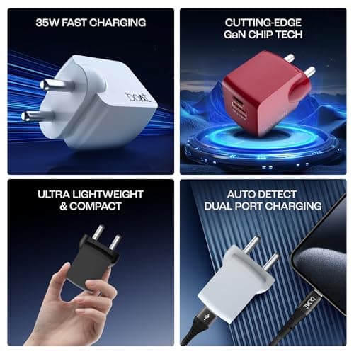 Boat Dual Port QC-PD 24W Fast Car Charger with 24W Fast PD Charging & 18W QC Charging Compatible with All Smartphones, Tablets & Laptops (Free Type C to Type C Cable), Red 2