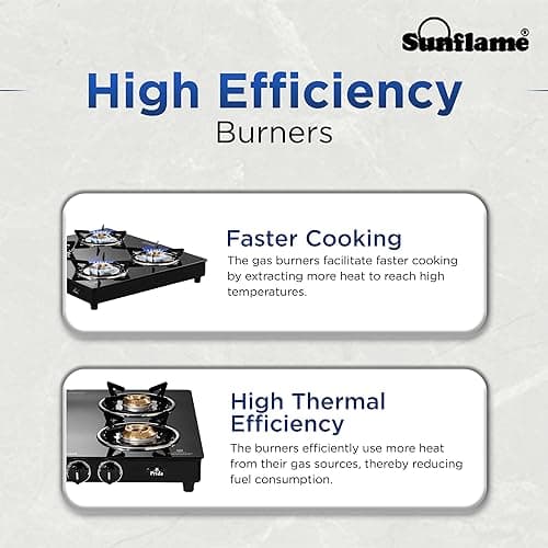 Sunflame Pride 4 Burner Gas Stove | 2 Medium and 2 Small Brass Burners | 2-Years Product Coverage by Sunflame | Ergonomic Knobs | Easy to Maintain | Toughened Glass Top | PAN India Presence| Black 3
