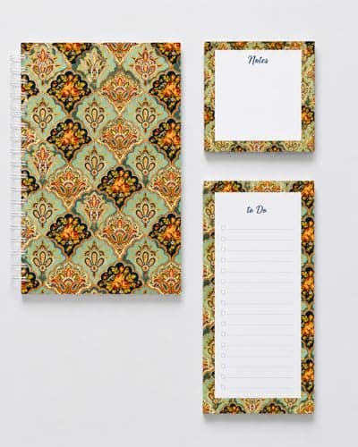 A5 Daily Planner Journal with To Do List Pad and Sticky Notes Set, Spiral Notebook for Goal Setting, Time Management, Study Organisation, Floral Mandala Design