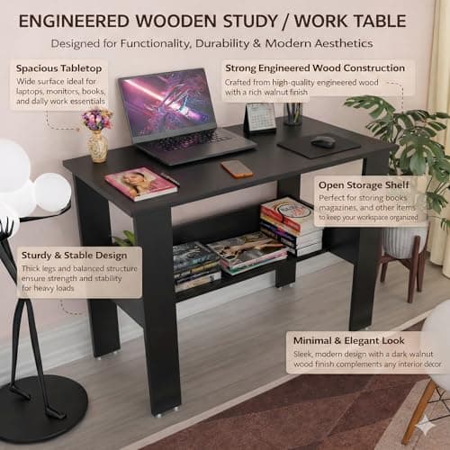 Spyder Craft Genesis Engineering Wood Modern Office Desk Study Table Computer Table for Office Work from Home Kids Study Room Workstation Color -Black (Black) 5