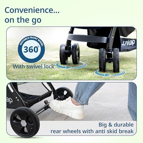 LuvLap Galaxy Baby Stroller, Pram for Baby with 5 Point Safety Harness, Spacious Cushioned seat with Multi Level seat Recline, Easy Fold, Lightweight Stroller for 0 to 3 Years (Black) 4