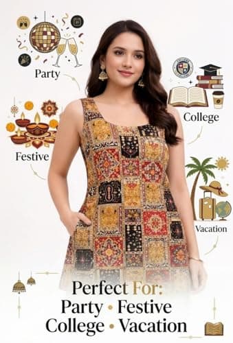 The Xoxo Women's Sleeveless Short Kurti Top, Multicolour Ethnic Print, Backless Dori Design, Indo Western Fusion Wear (in, Alpha, S, Regular, Cream) 5