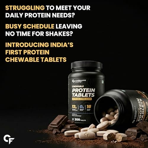 Carbamide Forte Protein Chewable – 12g Whey Protein Per Serving | Whey Protein with 18 Amino Acids | No Refined Sugar | Tasty, On-the-Go Protein Tablets for Men & Women | 300 Tablets 3