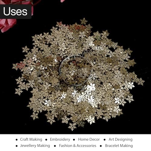 Embroiderymaterial Gold Flower Shape Sequins Sitara for Craft & Embroidery – 8MM Metallic Floral Sequins for Fabric, Jewellery & Decoration Making | 50 Grams 5