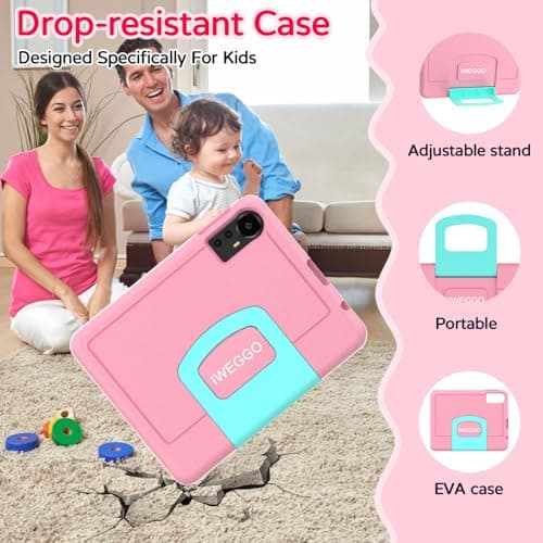 IWEGGO Android 15 Kids Tablet with EVA Case, 10 Inch Tablet for Kids, 20GB RAM+128GB ROM/MAX 2TB, 1280 * 800 IPS HD Eye-Care Touchscreen, 2.0GHz Quad Core Toddler Tablets, 5G WiFi6, Widevine 5