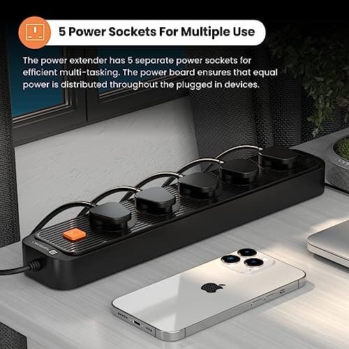 Portronics Power Plate 13 Multiplug Extension Board with 5 Power Sockets, 1500W, 2M Cord Length, Fire Proof Material, Short Circuit Protection(Black) 3