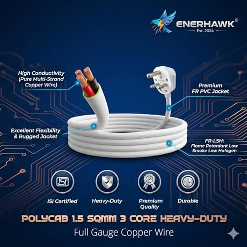 Heavy Duty 16 Amp Extension Board 3000 Watt with 2 Meter Copper Cable, High Load Power Extension Cord with 16A Socket for AC, Refrigerator, Geyser, Microwave Oven, EV Charger & Heavy Appliances 3