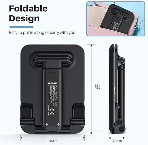Sounce Tabletop Adjustable Cell Phone Stand, Foldable Portable Phone Holder Stand with Height Adjustable Cradle, Stable and Easy to Use Compatible for All 4-8 inches Smartphones (Black) 2
