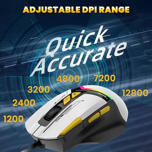 Ant Esports GM333 Smartchoice Wired Gaming Mouse, 12800 DPI Optical Sensor, Ergonomic Design, RGB Lighting, Huano Switches, 1.5M Braided Cable, Inbuilt Software Support, Black/White/Yellow 5