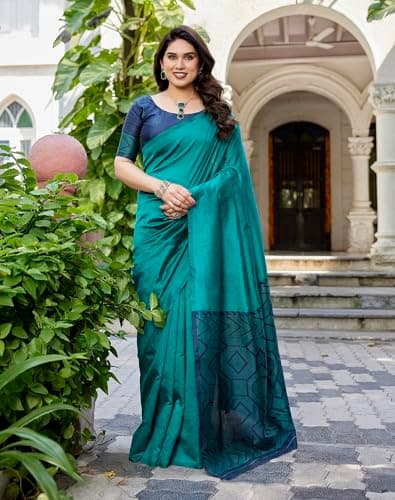 Yashika Women's Cotton Silk Beautiful Printed Saree | Rama Color Saree | Women Sari | Saree 3