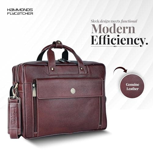 HAMMONDS FLYCATCHER Genuine Leather Office Bag for Men, 15.6" Professional Leather Laptop Bag for Men for Office, Travel, Daily Use, Adjustable Strap & Multi Compartments - 1 Year Warranty - Brown 2
