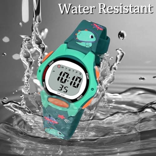 KIDSUN Dark Green Kids Digital Watch: Multi-Function, Water Resistant, LED Display, Perfect for Boys & Girls, One Size, Ideal Gift for Children 5