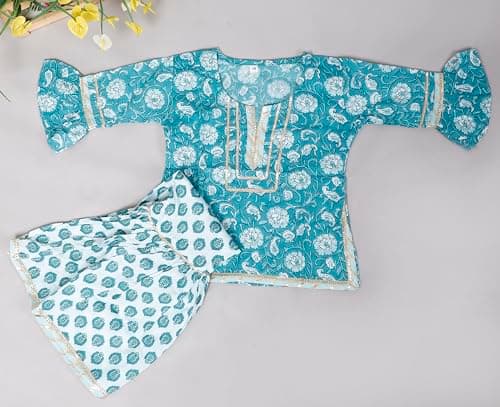 KidsVilla Kids Baby Girl Kurti Sharara Set 6 Months–8 Years | Premium Taj Cotton Ethnic Wear | Lightweight Traditional Dress | New Born Baby Dress | Baby Girls Salwar Frock Suit RAMA 2